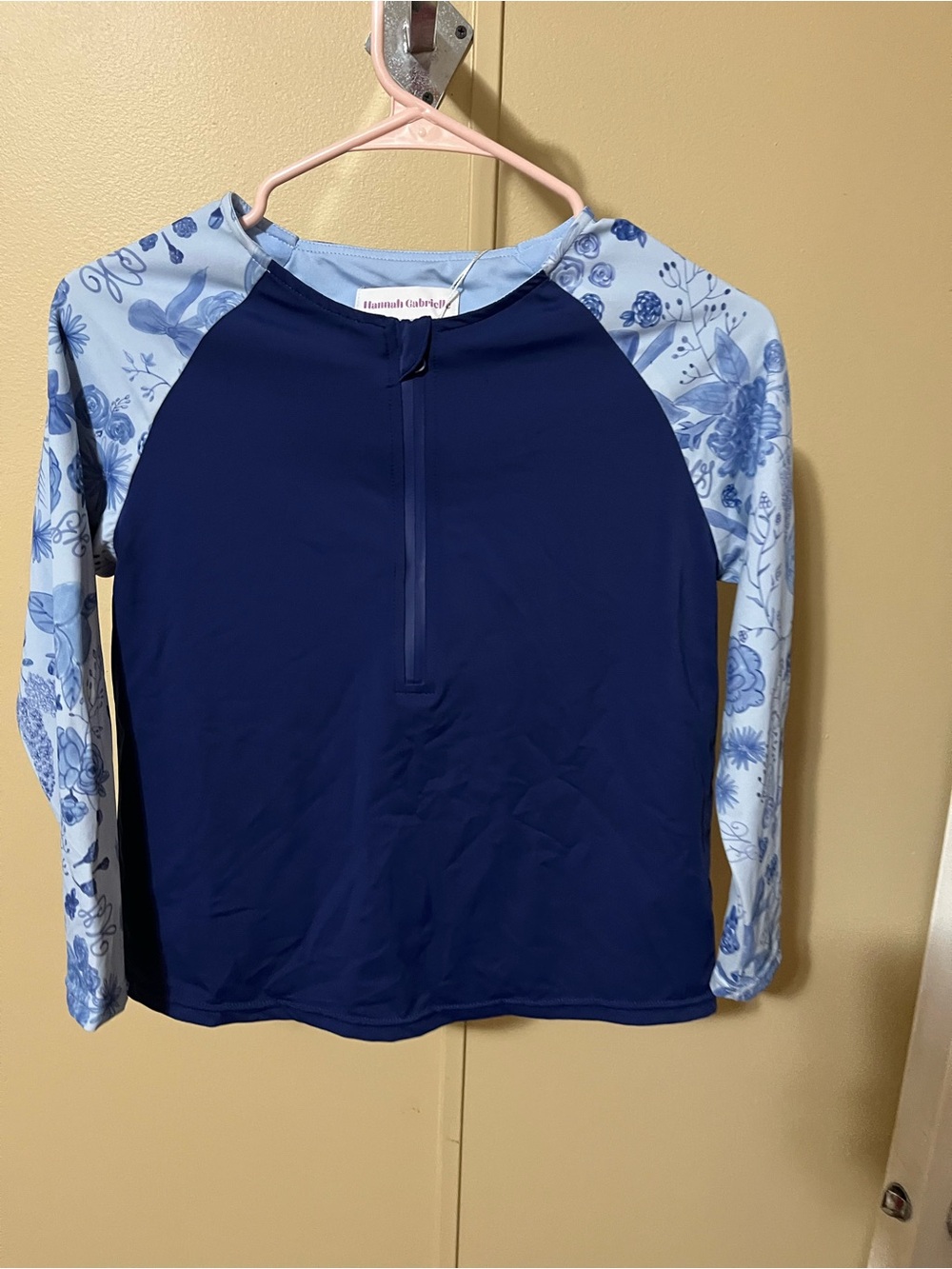 Hannah Gabrielle Navy with Light Blue Floral Sleeve Long-Sleeve Rashguard